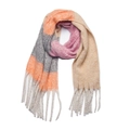 Dikke sjaal in mohair-stijl met kleurblokken in oranje grijs roze en lange franjes - 04# Roze Camel / 190x50+15cm
