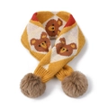 Écharpe tricotée enfant avec motif ours et pompons marrons en jaune et beige - Ours Jaune