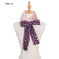 Faux fur scarf for women in soft pink with red leopard print bow detail - Dusty Pink