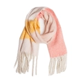 Dikke sjaal van imitatie-mohair met roze, geel en beige kleurvlakken en franjes - 09# Crème Roze / 190x50+15cm