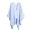 Light blue and white houndstooth knitted poncho with slit hem for elegant women - Blue