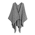 Châle pour femme à motif pied-de-poule noir et blanc avec col en V et bordure contrastée - Noir