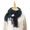 Écharpe à carreaux vert foncé et bleu marine avec franges sur un mannequin - 195cmx45cm / Vert