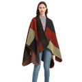 Women's plaid geometric shawl cape with color-block knit pattern and stitched edges - One Size / Color Block