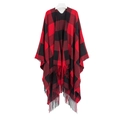 Classic red and black buffalo plaid shawl poncho with fringe tassels for women - 02# Red Black Plaid