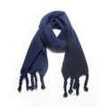 Thick navy blue winter scarf with unique braided fringe details and wool-like texture - Navy Blue