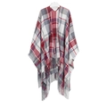 Women's plaid shawl wrap in red, grey and white check patterns with tassel hem - 04# Red Grey White Plaid
