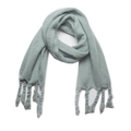 Mint green chunky knit scarf featuring unique large twisted rope tassels for a soft winter look - Bean Green
