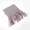Winter striped knit scarf featuring grey and pink stripes with elegant fringe tassels - Pink