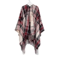 Plaid shawl wrap in red, black and beige cashmere feel fabric with tassel edges - 06# Red Black Beige Plaid