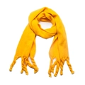 Long bright yellow knit scarf with unique thick spiral twisted tassels on plain background - Yellow