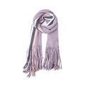 Striped knit scarf in lilac purple with long fringes and colorful patterns - Large: 195x50cm / Purple