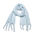 Light blue winter shawl with chunky braided tassels and soft textured knit fabric - Light Blue