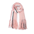 Pink white and grey striped knit scarf with long tassels for autumn and winter warmth - Large: 195x50cm / Pink