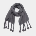 Dark gray knitted scarf with thick braided tassels for winter warmth and cozy style - Gray