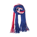 Winter knit scarf with red blue and beige stripes and elegant long tassel details - Small: 195x33cm / Navy Blue