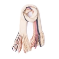 Winter striped knit scarf with long tassels in cream pink and grey tones - Small: 195x33cm / Beige