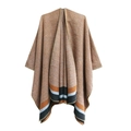Fashionable tan knitted poncho shawl with orange and blue stripes for women - 03# Camel