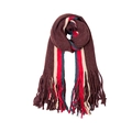 Dark brown striped knit scarf with long tassels and thick winter acrylic material - Large: 195x50cm / Caramel color