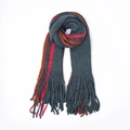 Knitted acrylic scarf in dark grey green with colorful stripes and long fringe - Small: 195x33cm / Dark Green