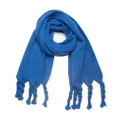Royal blue knit shawl featuring chunky twisted tassels and premium woven texture - Sapphire Blue