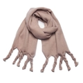 Thick knitted scarf in dusty rose pink with chunky braided tassel edges and plush texture - Khaki