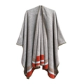 Chic grey knit shawl with vibrant bohemian stripes and detailed wavy texture pattern - 08# Khaki