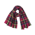 Classic red plaid scarf with blue and yellow accents featuring frayed fringe edges - Red Check