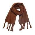Caramel brown knit scarf with thick twisted tassels and soft bouclé yarn texture - Coffee