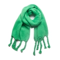 Vibrant green loop yarn scarf with thick braided tassels and soft brushed texture - Green