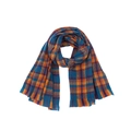 Classic blue and orange checkered scarf with soft fringe edges and warm texture - Blue Plaid