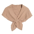 Women's hollow-out knit shawl wrap in camel brown featuring a unique criss-cross design - 1 Piece / Khaki