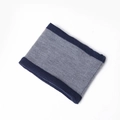 Close-up of contrast color knit scarf with gray and navy blue ribbed texture - Neck Warmer Navy and Grey