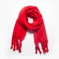 Thick red scarf with coarse twisted tassel trim in a soft wool-like textured finish - Red