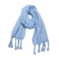 Light blue knit shawl scarf with thick braided tassels and textured boucle yarn finish - Blue