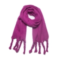 Thick knitted magenta purple shawl with chunky twisted tassel accents for winter warmth - Fuschia