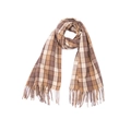 Classic plaid scarf in earth tones with tassels, featuring brown and cream knit pattern - Camel