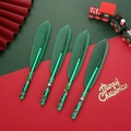 Set di quattro penne natalizie a forma di foglia con motivi di Babbo Natale - Penna Piuma Verde / Verde