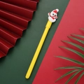 Christmas snowman gel pen with bright yellow barrel and red-white silicone topper - Yellow Snowman