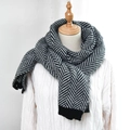 Écharpe d'hiver en maille avec motif à chevrons noir et blanc pour hommes et femmes - Noir