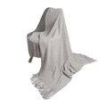 Light gray knitted throw blanket with diamond pattern and decorative tassels - Light Gray
