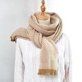 Thick mustard yellow herringbone knit scarf for winter shown on a mannequin model - Khaki