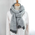 Classic gray herringbone knit scarf for men and women with ribbed edges on a mannequin - Gray