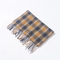 Sciarpa classica a quadri con frange in giallo senape e grigio antracite effetto cashmere - Grigio Zenzero
