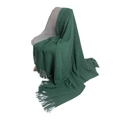 Dark green knitted throw blanket with diamond texture and tassels draped over a chair - Dark Green