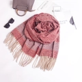 Dark red striped soft knitted scarf with fringe, laid in a stylish rose shape - 210cmx70cm / Red