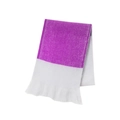 Détail d'une écharpe en maille bicolore violet et blanc avec bords ondulés doux - Violet