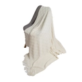 Cream white knitted blanket with diamond pattern and fringe tassels on a chair - Off White