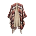 Plaid vintage poncho with classic red and beige checkers and elegant fringe detail - 150cm / 01# Orange & Beige