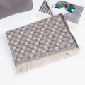 Thick grey and white checkered scarf with gold tinsel and delicate fringe detail - Gray